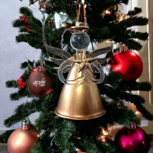 Avon Gilded Glass Angel Ornament Vintage Hand Blown Hand Painted 22K Gold 1997. - Picture 14 of 16